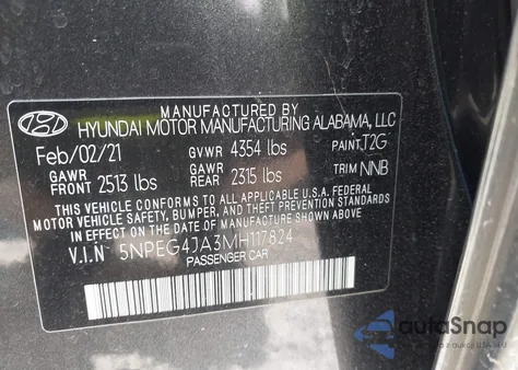 2021 Hyundai Sonata Se z USA, uszkodzony, nr VIN 5NPEG4JA3MH117824